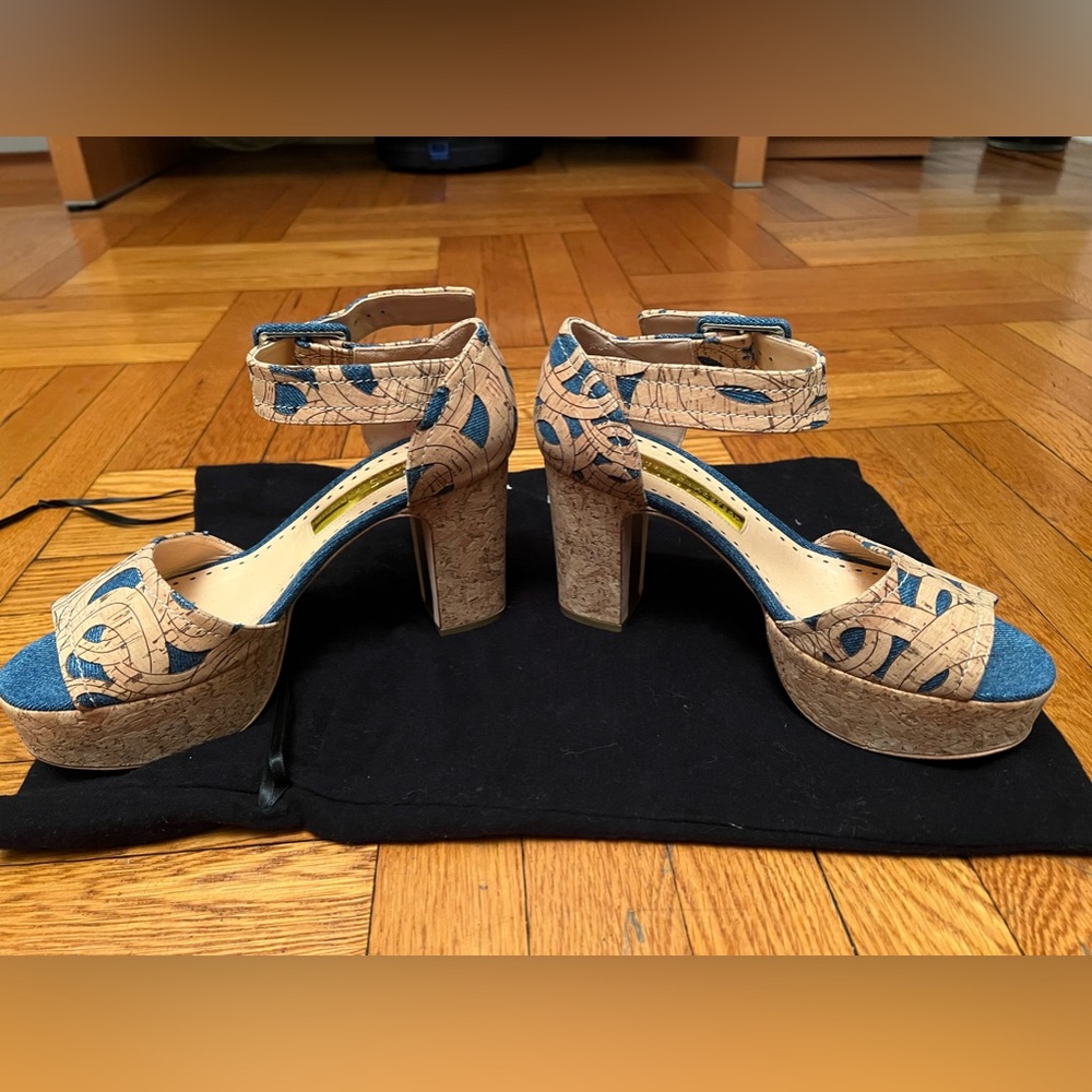 Rupert Sanderson platform Sandal. Leather denim upper. Size 38.5 Made in Italy.
